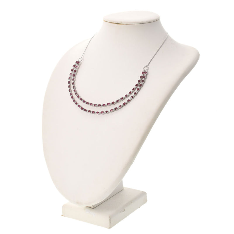 Others 2 -type wine red ladies K18WG/Ruby/Diamond Necklace A Rank used Ginzo