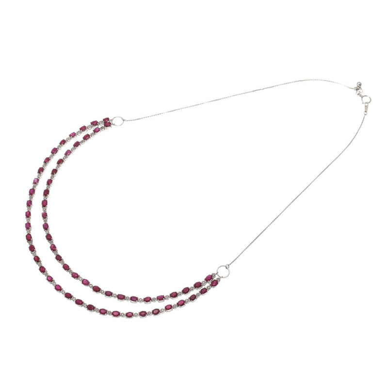 Others 2 -type wine red ladies K18WG/Ruby/Diamond Necklace A Rank used Ginzo