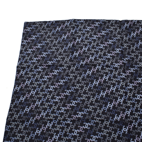 香奈儿香奈儿Coco Mark Black Mudise Silk 100％围巾一条二手Ginzo
