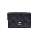 CHANEL シャネル マトラッセ クラシック スモール フラップウォレット 黒 シルバー金具 レディース キャビアスキン 三つ折り財布 Aランク 中古 銀蔵