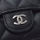 CHANEL シャネル マトラッセ クラシック スモール フラップウォレット 黒 シルバー金具 レディース キャビアスキン 三つ折り財布 Aランク 中古 銀蔵