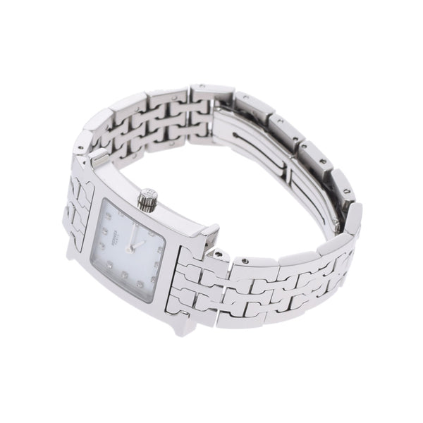 HERMES Hermes H Watch 12P Diamond HH1.210 Ladies SS Watch Quartz White Shell Dial A Rank Used Ginzo