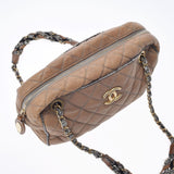 香奈儿Chanel Matrasse链肩肩棕色金额女士拉姆皮肤/花呢肩袋B等级用ginzo