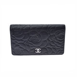 CHANEL シャネル カメリア 長財布 黒 シルバー金具 A36544 レディース ラムスキン 二つ折り財布 ABランク 中古 銀蔵