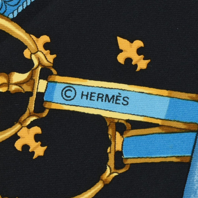 HERMES エルメス カレ90 カバーへの腰かけ 黒 レディース シルク100％ スカーフ Aランク 中古 銀蔵
