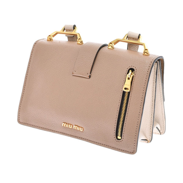 MIUMIU Miu Miu Bicolor Light Beige/Pink Bag Gold Gold Bracket Ladies Madras Shoulder Bag AB Rank Used Ginzo