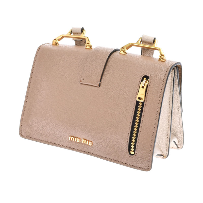 MIUMIU Miu Miu Bicolor Light Beige/Pink Bag Gold Gold Bracket Ladies Madras Shoulder Bag AB Rank Used Ginzo