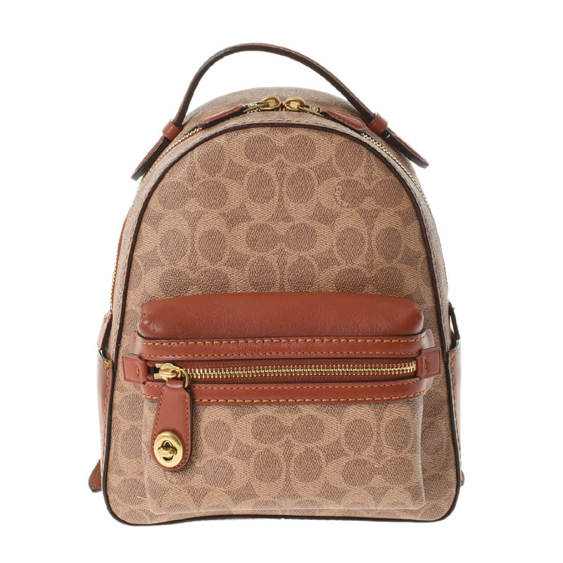 COACH Coach Signature Backpack 23 Brown Gold Bracket Ladies PVC/Leather backpack/Daypack A Rank Used Ginzo