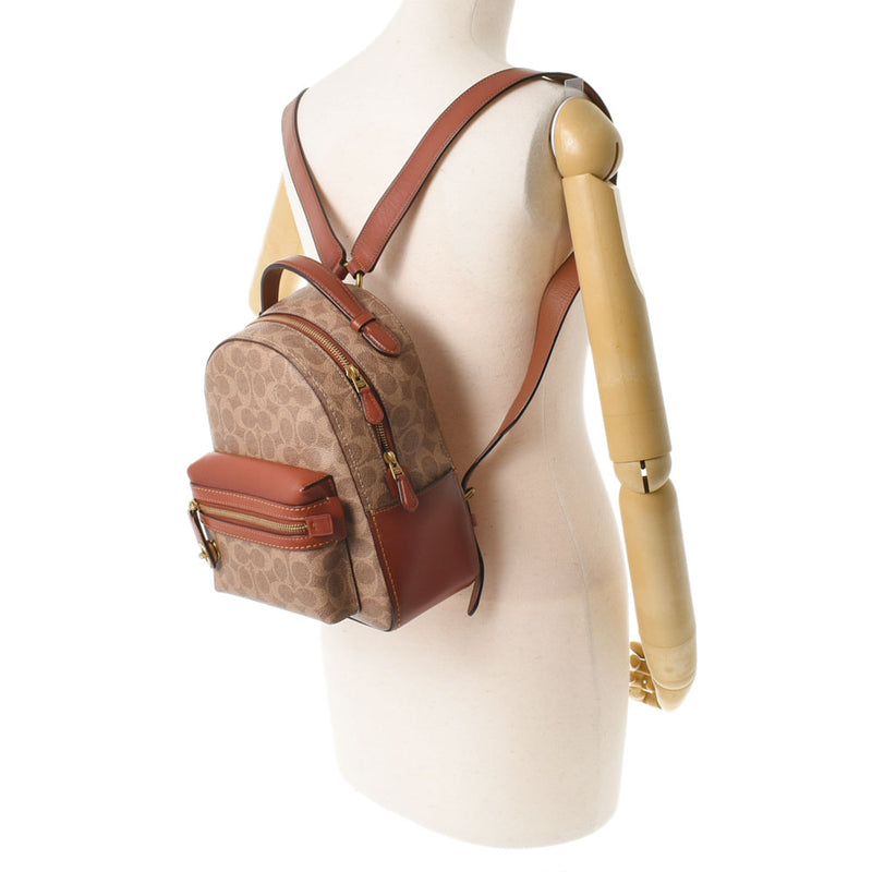 COACH Coach Signature Backpack 23 Brown Gold Bracket Ladies PVC/Leather backpack/Daypack A Rank Used Ginzo