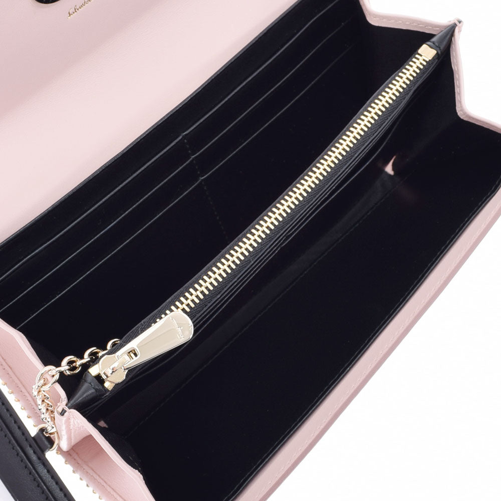 フェラガモヴァラ ファスナー長財布 スタッズ ピンク ゴールド