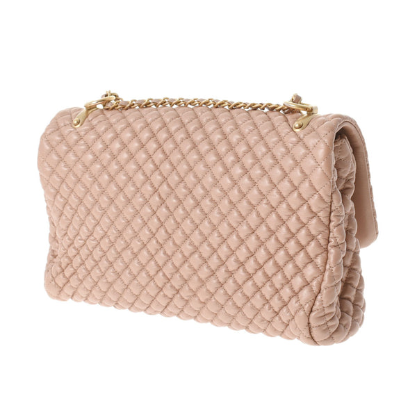 CHANEL Chanel Matrasse Micro Chain Pink Beige Gold Gold Bracket Ladies Ram Skin Shoulder Bag AB Rank Used Ginzo