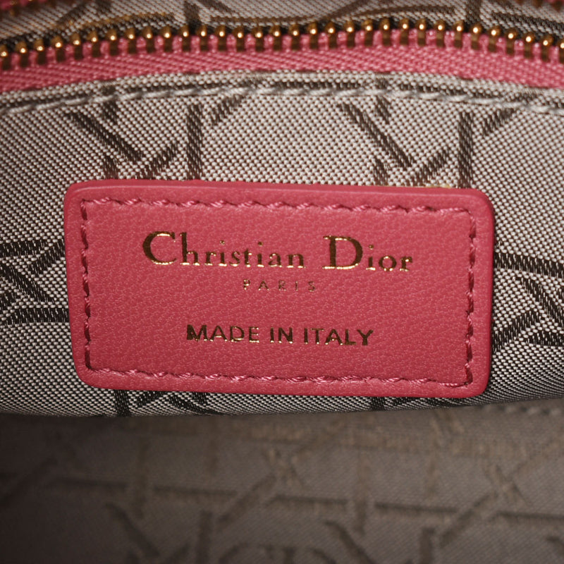 Christian DIOR Christian Dior Lady Dior MYABC Dior Kanage 2WAY Pink Gold Bracket Ladies Ram Skin Handbag A Rank used Ginzo