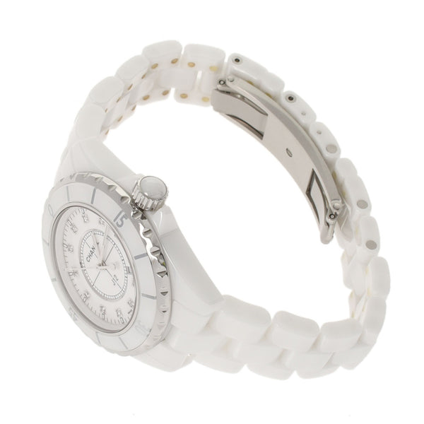 CHANEL Chanel J12 33mm 12P Diamond H1628 Men's White Ceramic/SS Watch Quartz White Dial A Rank used Ginzo