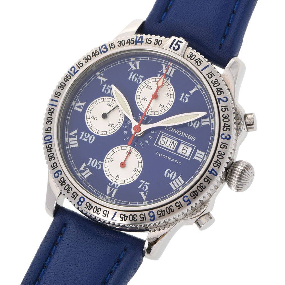 LONGINES ロンジン リンドバーグ クロノグラフ L2.618.4 メンズ SS/革 腕時計 自動巻き 青文字盤 Aランク 中古 銀蔵