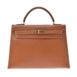 HERMES HERMES HERMES KELLY 32内缝制金金属配件○T -graved（1990年左右）女士Kushbell Handbag B等级使用Ginzo