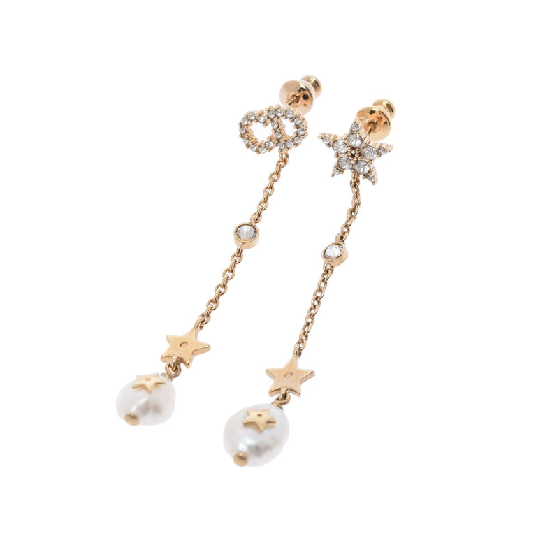 Christian DIOR Christian Dior Rhine Stone Gold/White Ladies Pearl/GP Bracket Piercing A Rank used Ginzo