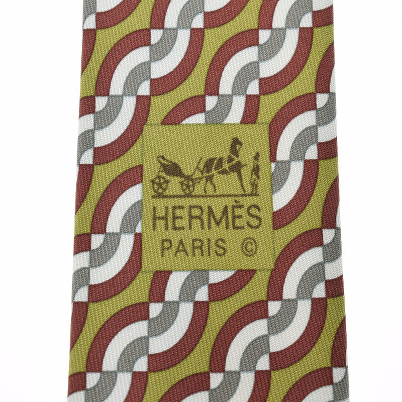 HERMES エルメス カーキ/ブラウン メンズ シルク100％ ネクタイ 未使用 銀蔵