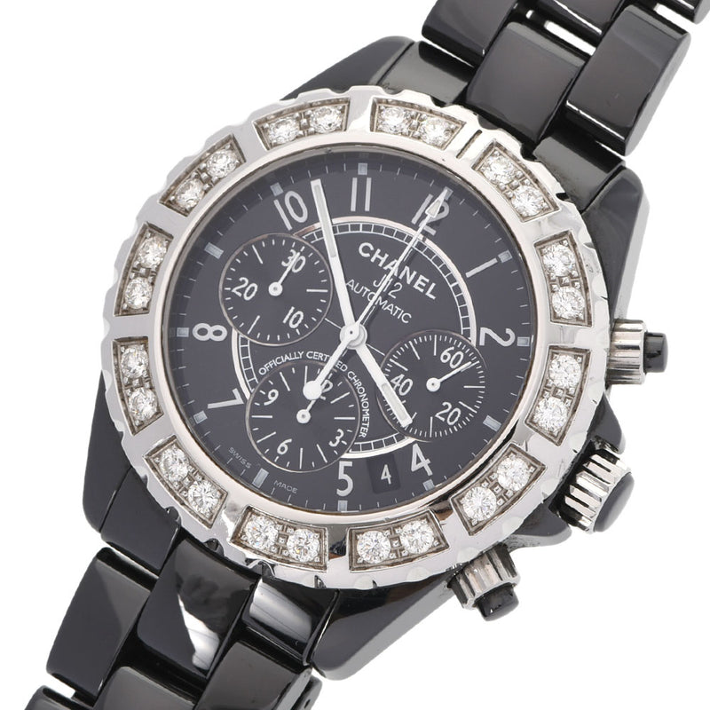 シャネルJ12 クロノ ベゼルラージダイヤ ブラック メンズ 腕時計 H1178