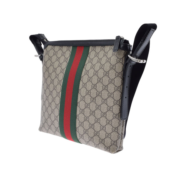 Gucci Gucci GG Sprem Messenger Bag米色/黑色银支387111女用pvc肩袋B等级二手Ginzo