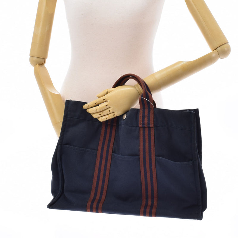 HERMES Hermes Fooltu MM Navy/Tea Unisex Canvas Tote Bag B Rank used Ginzo