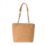 CHANEL Chanel Matrasse PST Chain Tote Beige Gold Gold Bracket Ladies Caviar Skin Tote Bag AB Rank Used Ginzo