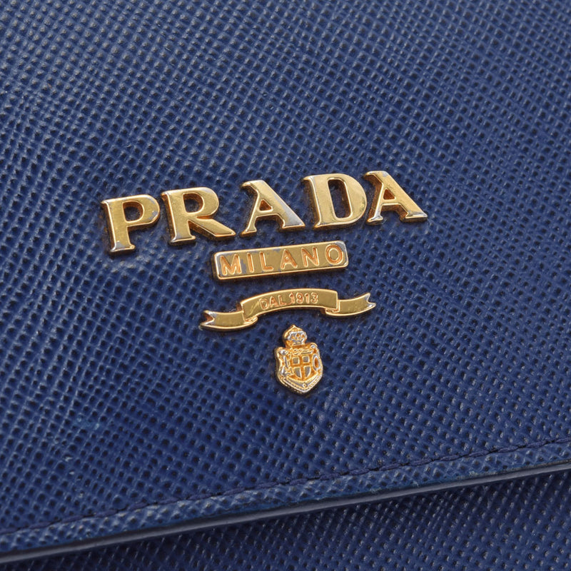 PRADA Prada Ink Blue GP metal 1M1362 Unisex Safiano Card Case AB Rank used Ginzo