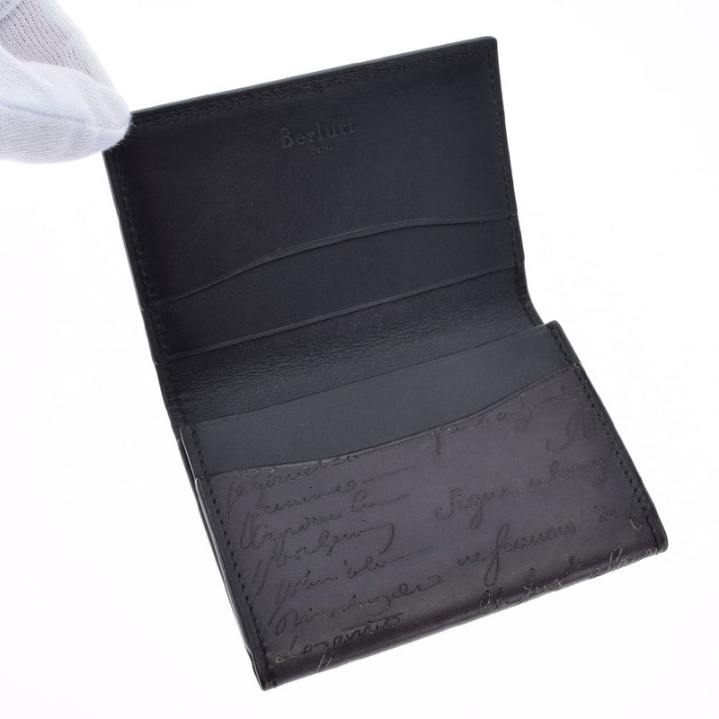 Berluti Berluti Caligraphy Card Case Gray Men's Calf Business Card holder B Rank used Ginzo