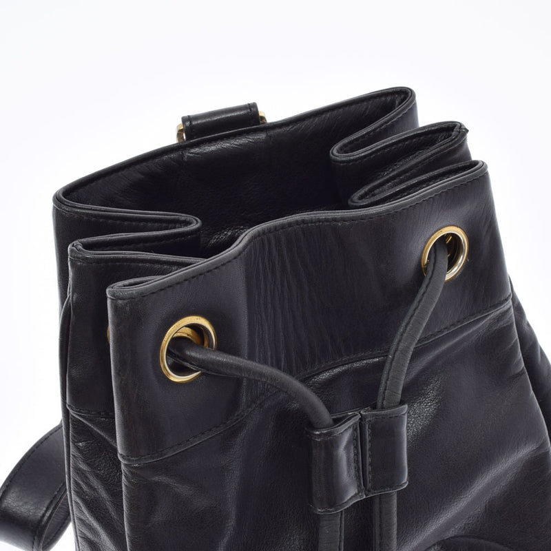 CHANEL Chanel drawstring Black Gold Bracket Ladies Ram Skin Shoulder Bag B Rank used Ginzo