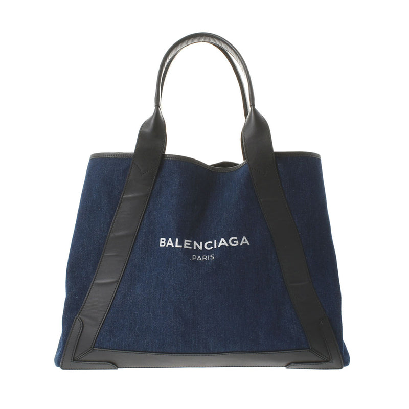 BALENCIAGA Balenciaga Navy Caba M Indigo Blue 339936 Unisex Denim Leather Handbag B Rank used Ginzo