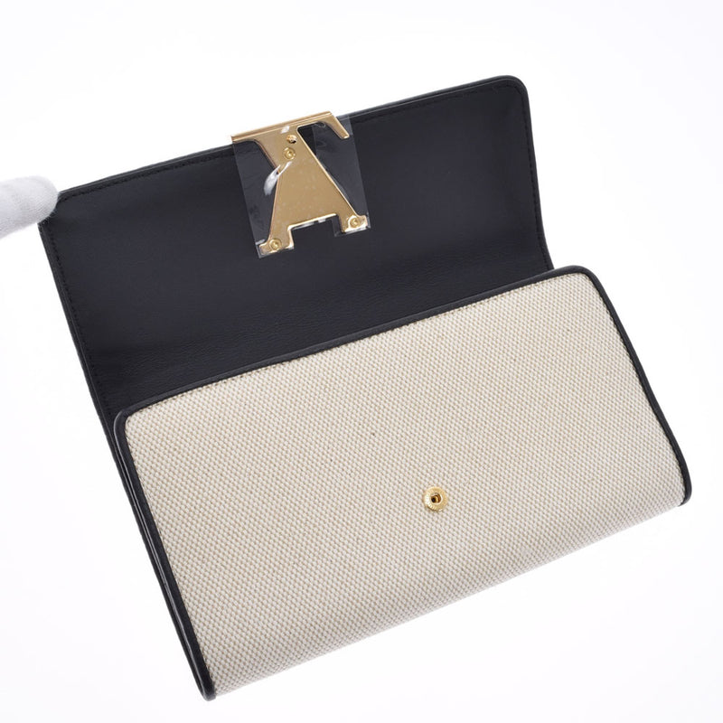 LOUIS VUITTON Louis Vuitton Portofoille Capsine Beige/Black M81305 Ladies Canvas Long Wallet New Ginzo