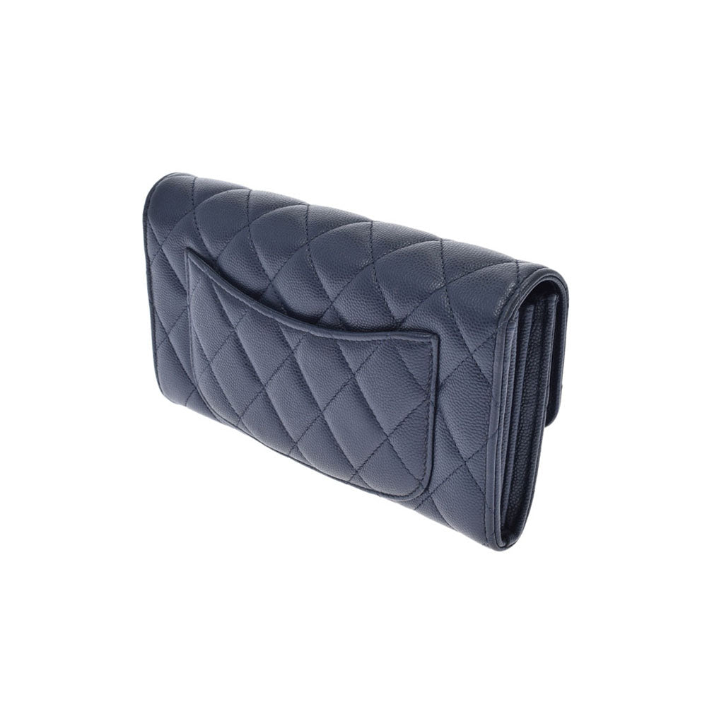 【エノ】CHANEL ネイビー 長財布 シャネルロングジップウォレット 14143 ネイビー ゴールド金具