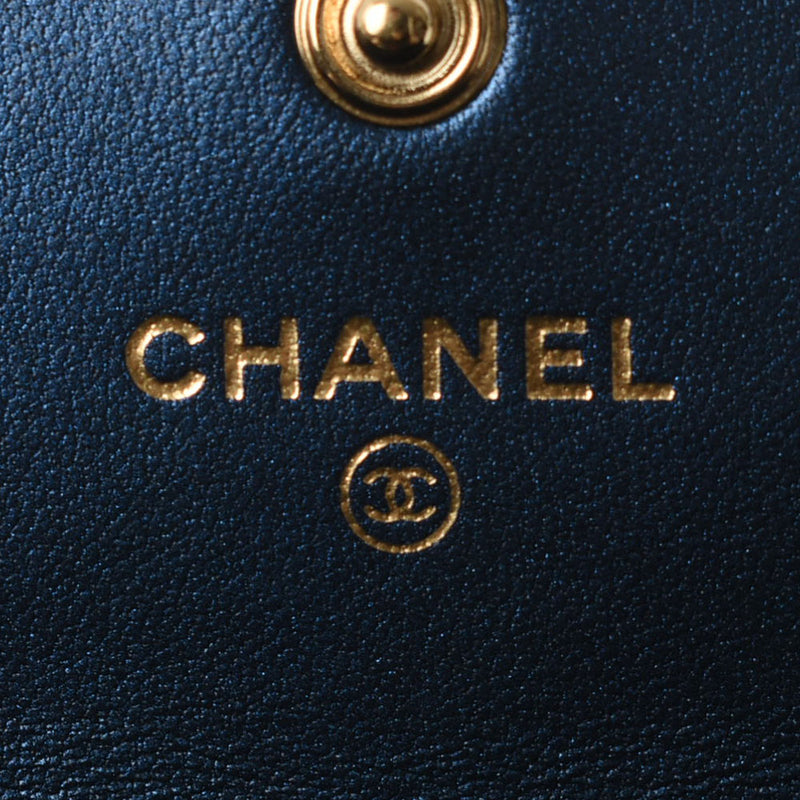 香奈儿香奈儿（Chanel Chanel）男孩频道坚果钱包钱包金属蓝色金色支架A80286女士Lambskine Long Wallet未使用的Ginzo