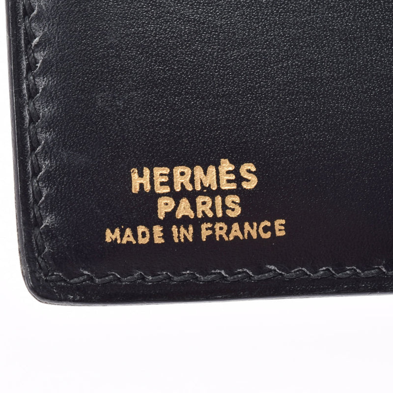 HERMES Hermes black engraved unknown unisex box curf Born wallet B rank used Ginzo