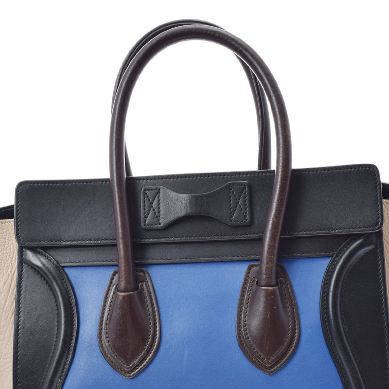 CELINE セリーヌ ラゲージ マイクロショッパー 青/黒/茶/ベージュ レディース カーフ  ハンドバッグ Bランク 中古 銀蔵