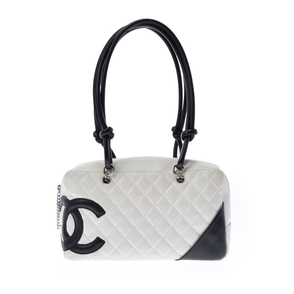 CHANEL Chanel Cambon Line Bowling Bag White/Black Unisex Ram Skin Handbag B Rank used Ginzo