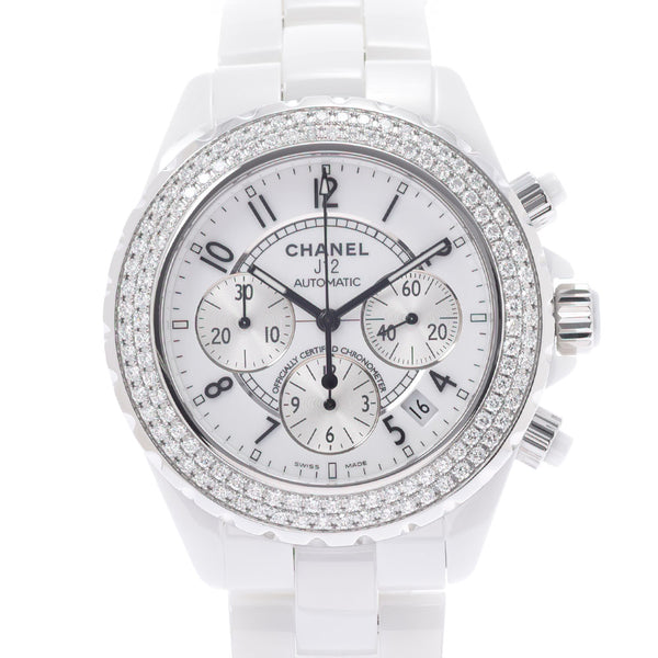 CHANEL Chanel J12 Chronograph Diamond Besel H1008 Men's White Ceramic/SS Watch Automatic White Dial A Rank Used Ginzo