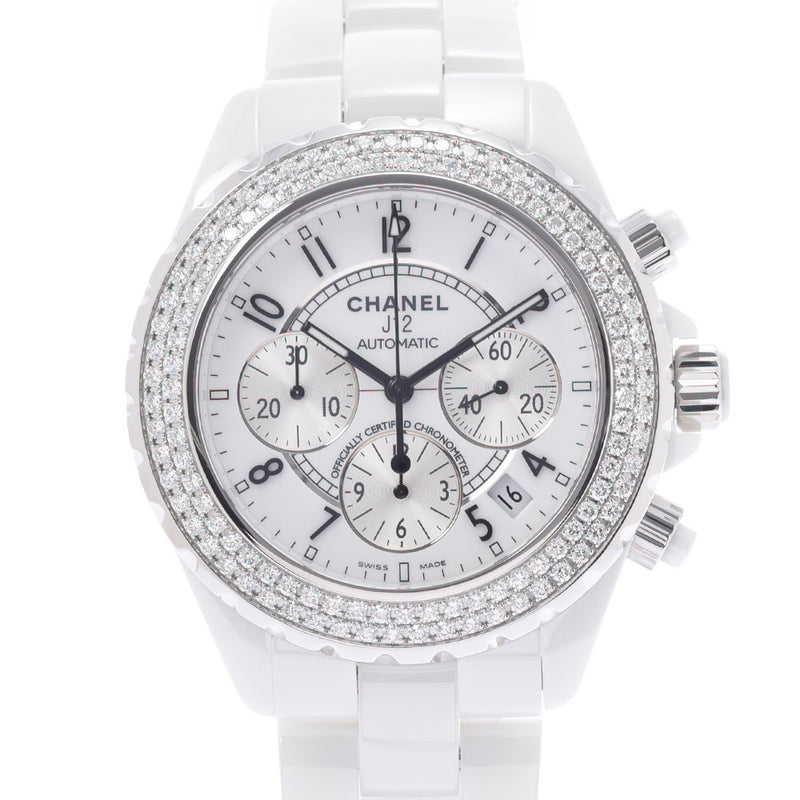 CHANEL Chanel J12 Chronograph Diamond Besel H1008 Men's White Ceramic/SS Watch Automatic White Dial A Rank Used Ginzo