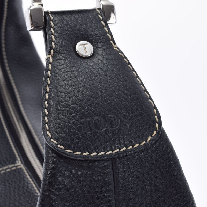 TOD'S Tods One Shoulder Bag Black Ladies Calf Handbag AB Rank Used Ginzo
