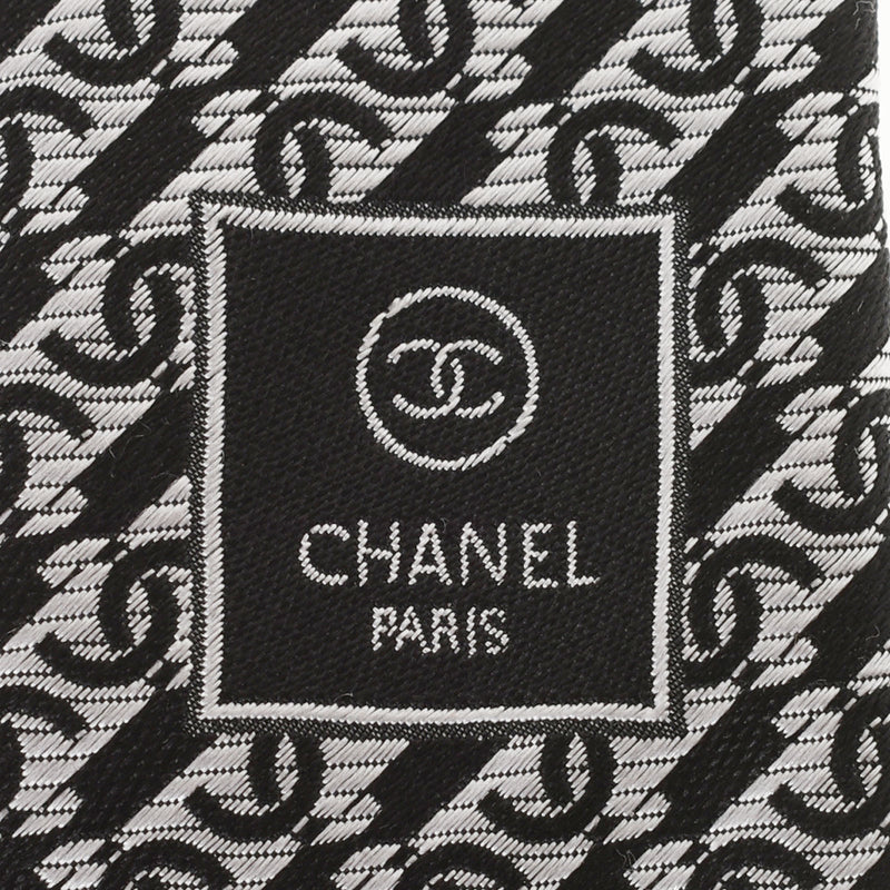 CHANEL Chanel Coco Mark Pattern Silver/Black Men's Silk 100 % Tie A Rank used Ginzo