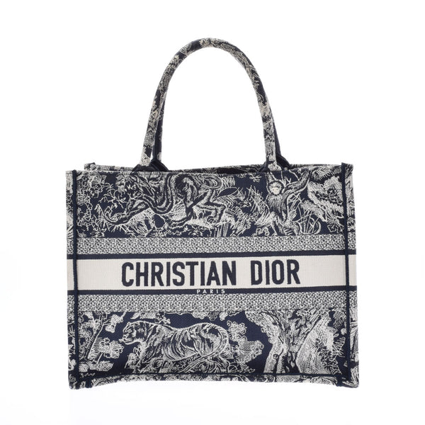 Christian DIOR Christian Dior animal motif book book Small blue/white ladies canvas handbag A rank used Ginzo