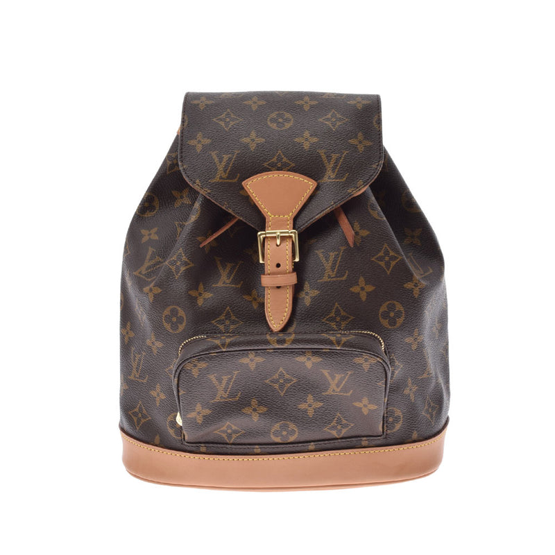 本物 ルイヴィトン LOUIS VUITTON LV モンスリ リュックサックブラウンゴールド金具