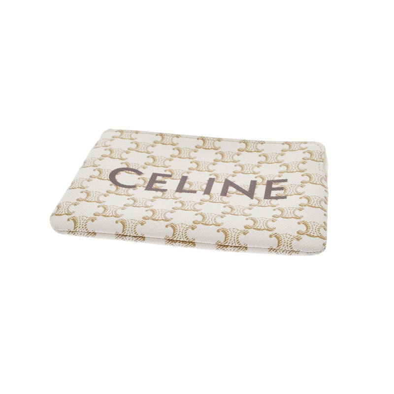 CELINE セリーヌ カードホルダー ホワイト ゴールド金具 レディース トリオンフキャンバス コインケース Aランク 中古 銀蔵