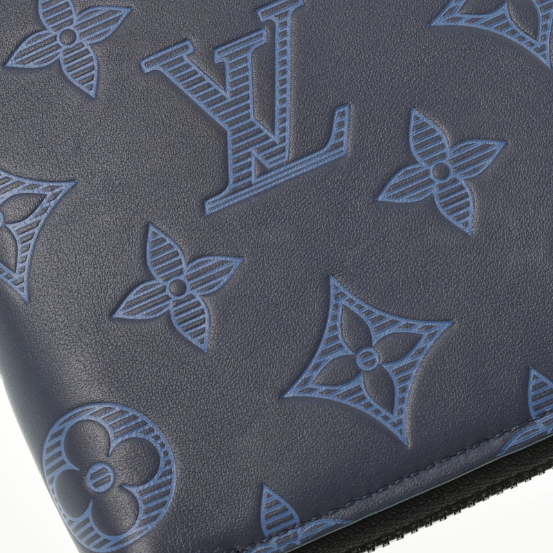 LOUIS VUITTON ルイヴィトン シャドウ ジッピーウォレットヴェルティカル ネイビー M80423 ユニセックス レザー 長財布 ABランク 中古 銀蔵