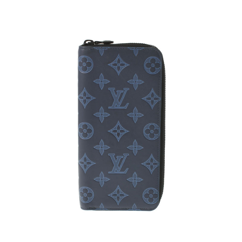 LOUIS VUITTON ルイヴィトン シャドウ ジッピーウォレットヴェルティカル ネイビー M80423 ユニセックス レザー 長財布 ABランク 中古 銀蔵