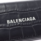 BALENCIAGA バレンシアガ CASH ミニウォレット クロコ型押し 黒 594312 ユニセックス 三つ折り財布 Aランク 中古 銀蔵