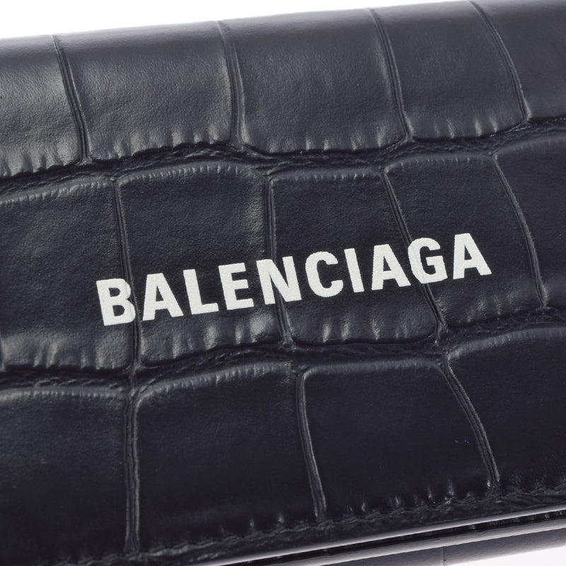 BALENCIAGA バレンシアガ CASH ミニウォレット クロコ型押し 黒 594312 ユニセックス 三つ折り財布 Aランク 中古 銀蔵