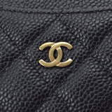 CHANEL シャネル マトラッセ 黒 ゴールド金具 レディース キャビアスキン カードケース Aランク 中古 銀蔵