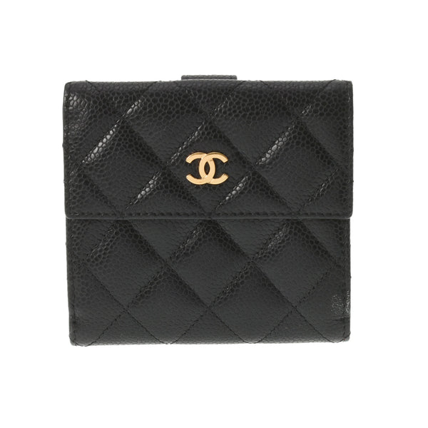 CHANEL シャネル マトラッセ 両面財布 黒 ゴールド金具 レディース キャビアスキン 二つ折り財布 Aランク 中古 銀蔵