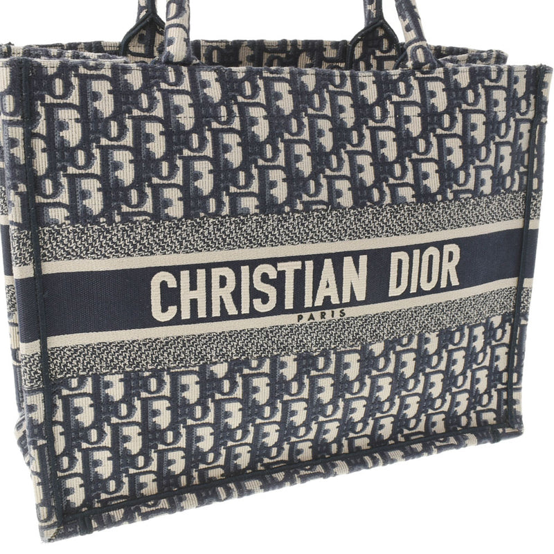 CHRISTIAN DIOR クリスチャンディオール ブックトートバッグ ミディアム ネイビー レディース キャンバス ハンドバッグ Bランク 中古 銀蔵