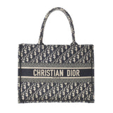 CHRISTIAN DIOR クリスチャンディオール ブックトートバッグ ミディアム ネイビー レディース キャンバス ハンドバッグ Bランク 中古 銀蔵